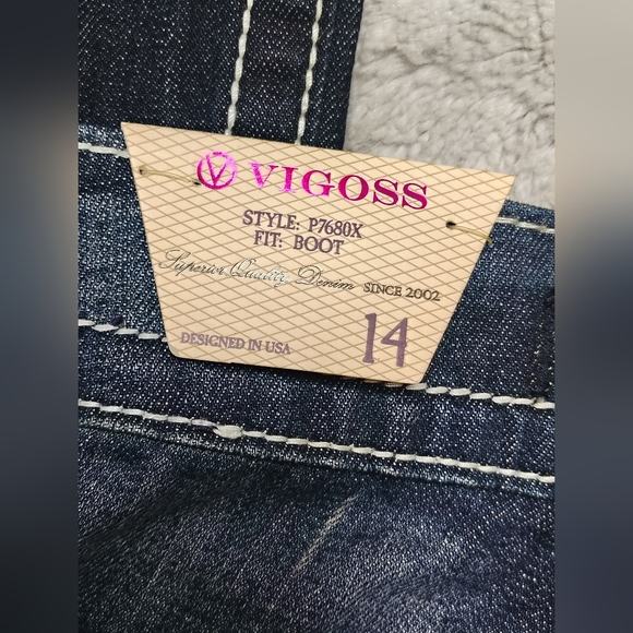 NWT Vigoss Dark Wash Boot Cut Jeans Women's 14 Embellished Embroidered Retro NEW - Picture 5 of 12